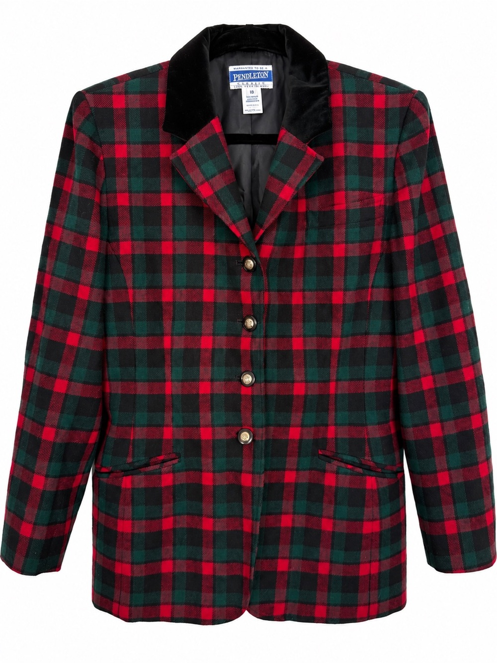 Vintage Pendleton Wool Tartan Plaid Blazer Velvet Collar Size 10 USA Old Money